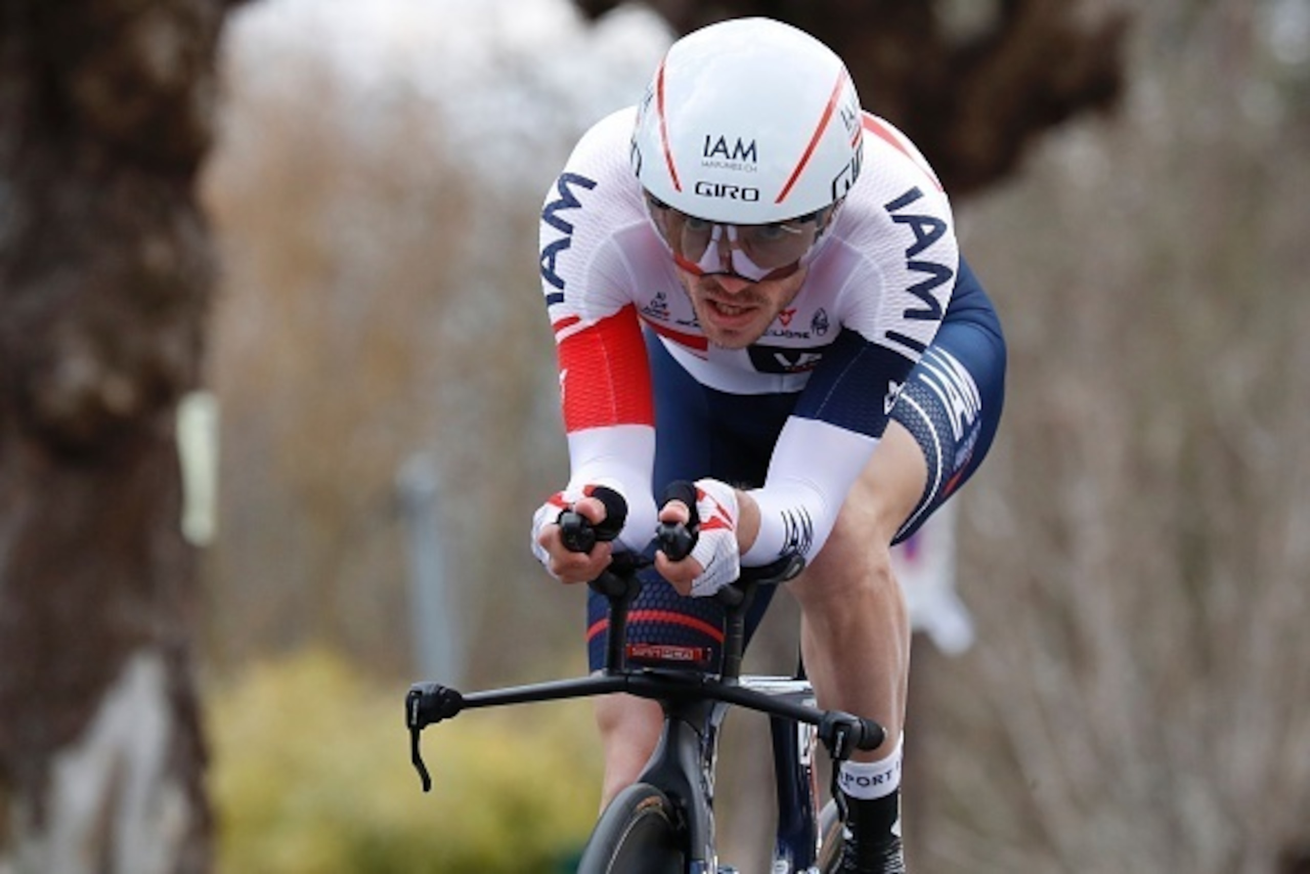 Belgium's Dries Devenyns competes during the 6,1 km individual time-trial on March 6, 2016 in Conflans-Sainte-Honorine, during the 74th edition of the Paris-Nice cycling race. / AFP / KENZO TRIBOUILLARD        (Photo credit should read KENZO TRIBOUILLARD/