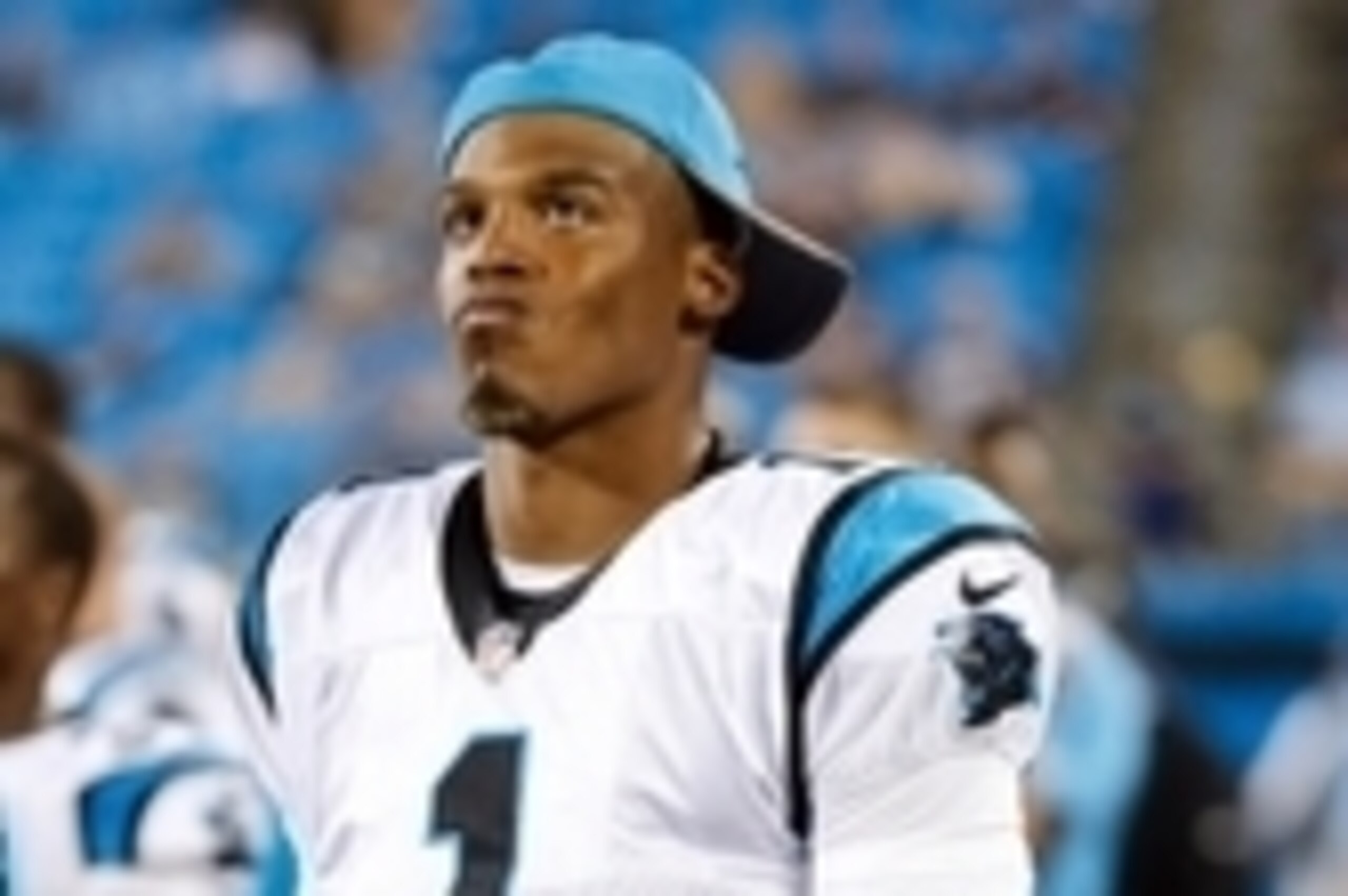 Aug 26, 2016; Charlotte, NC, USA;  Carolina Panthers quarterback Cam Newton (1) looks at the scoreboard during the second half at Bank of America Stadium. Patriots win over the Panthers 19-17. Mandatory Credit: Jim Dedmon-USA TODAY Sports