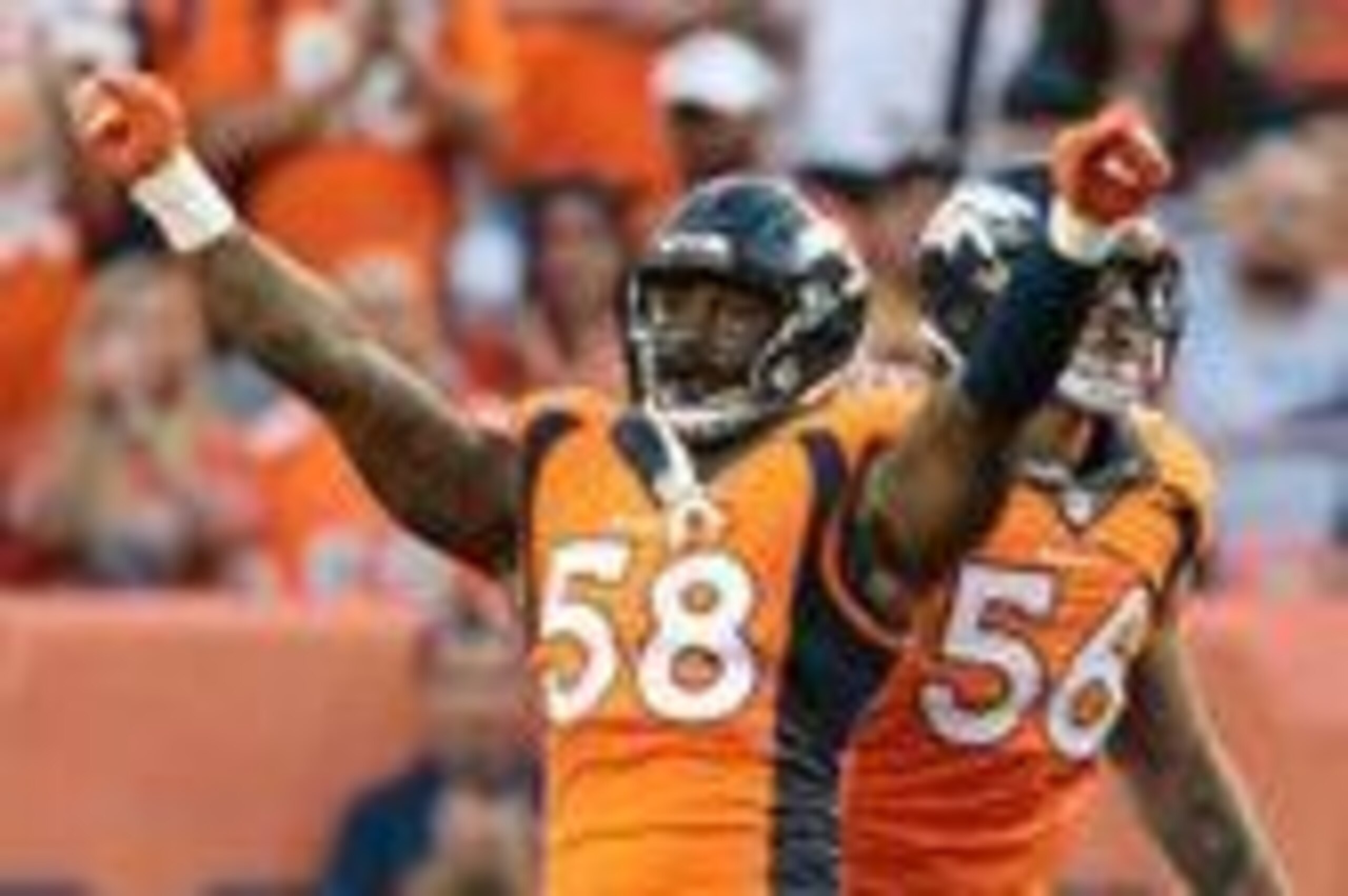 Aug 27, 2016; Denver, CO, USA; Denver Broncos outside linebacker Von Miller (58) celebrates after a sack in the first quarter against the Los Angeles Rams at Sports Authority Field at Mile High. Mandatory Credit: Isaiah J. Downing-USA TODAY Sports