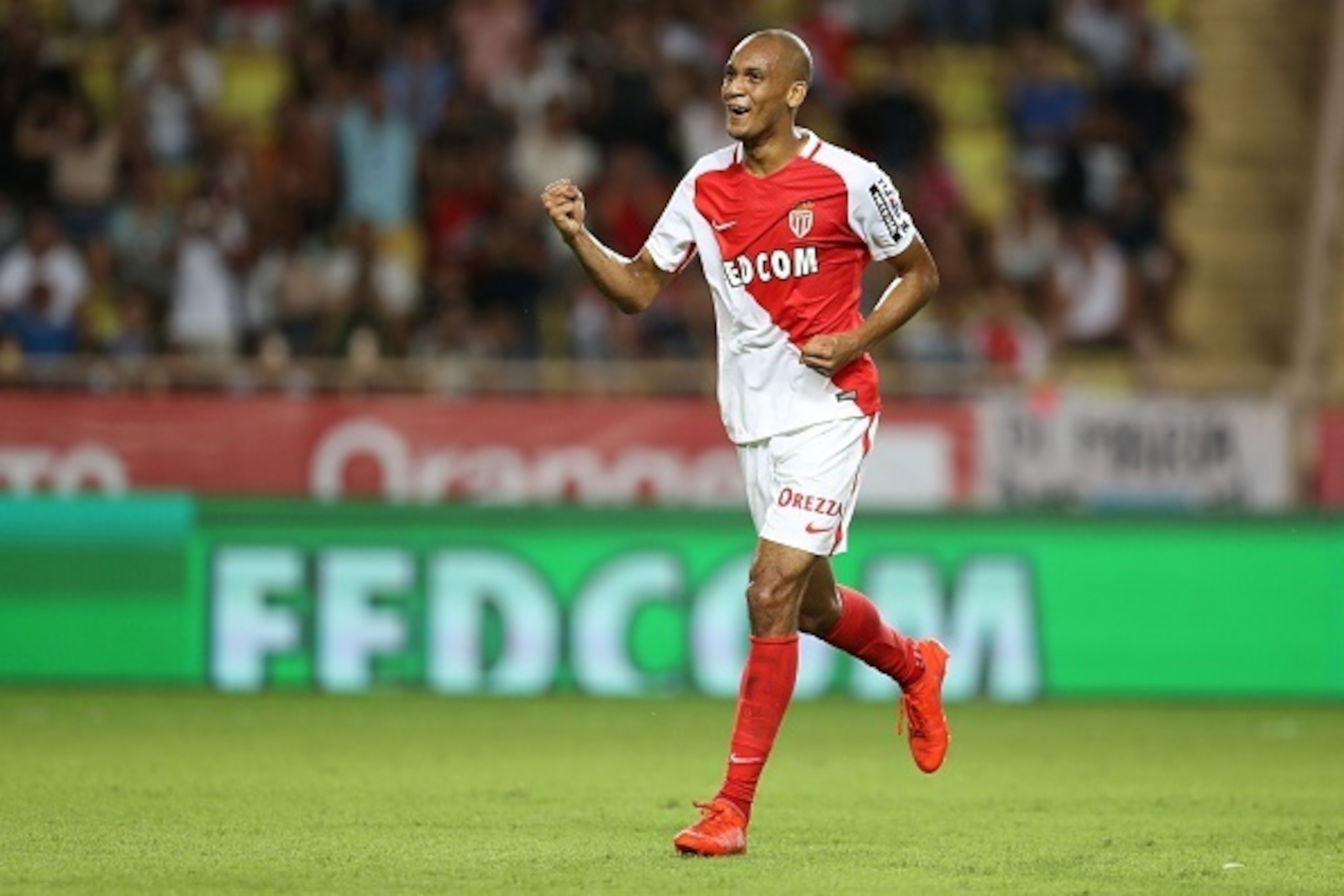 Monaco's Brazilian defender Fabinho celebrates after scoring a goal during the French Ligue 1 football match Monaco (ASM) versus Paris-Saint-Germain (PSG) on August 28, 2016 at the Louis II Stadium in Monaco. / AFP / VALERY HACHE (Photo credit sh Monaco's Brazilian defender Fabinho celebrates after scoring a goal during the French Ligue 1 football match Monaco (ASM) versus Paris-Saint-Germain (PSG) on August 28, 2016 at the Louis II Stadium in Monaco. / AFP / VALERY HACHE (Photo credit sh