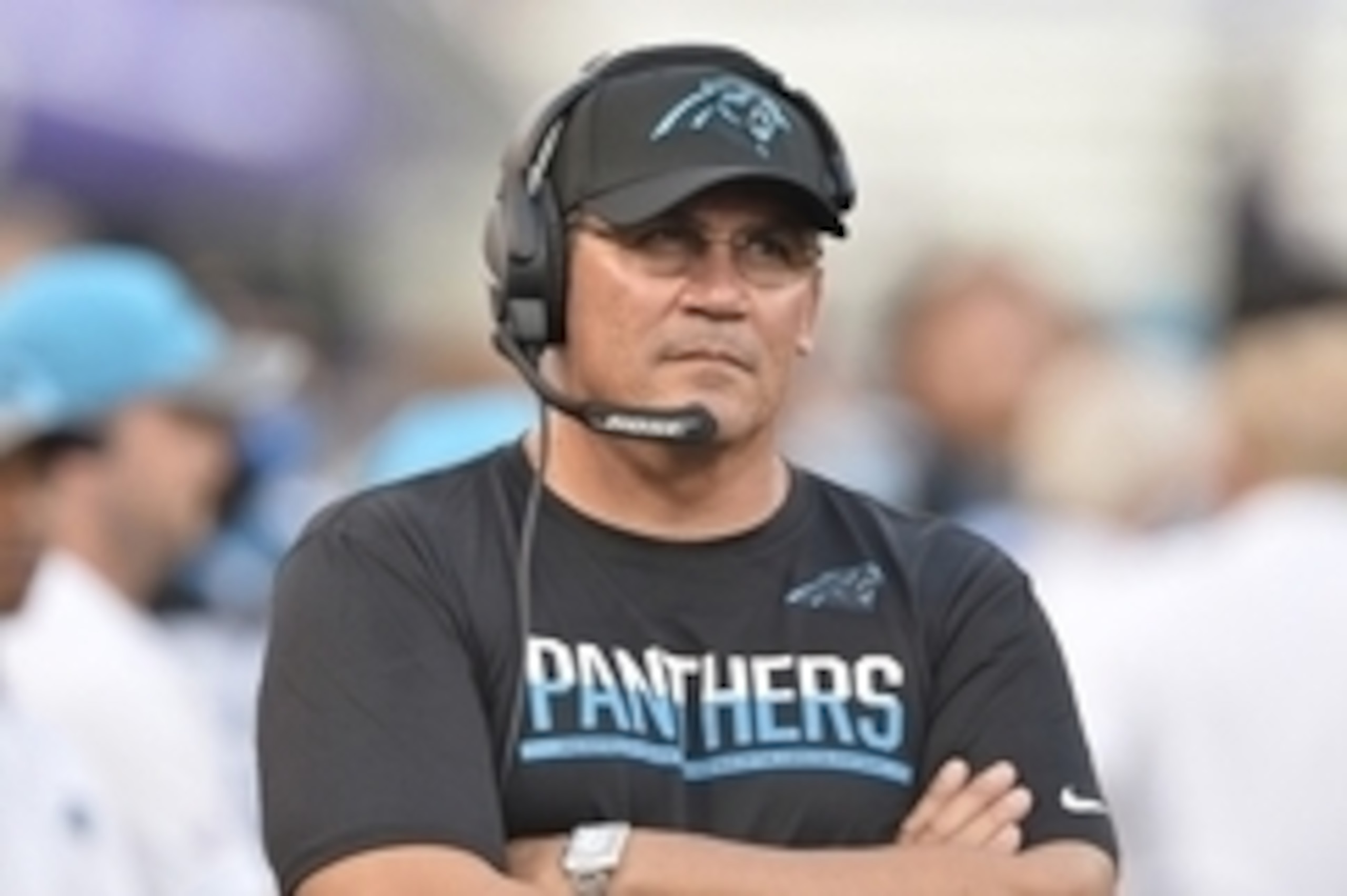 Aug 11, 2016; Baltimore, MD, USA;  Carolina Panthers head coach Ron Rivera stands on the sidelines during the first quarter against the Baltimore Ravens at M&T Bank Stadium. Mandatory Credit: Tommy Gilligan-USA TODAY Sports