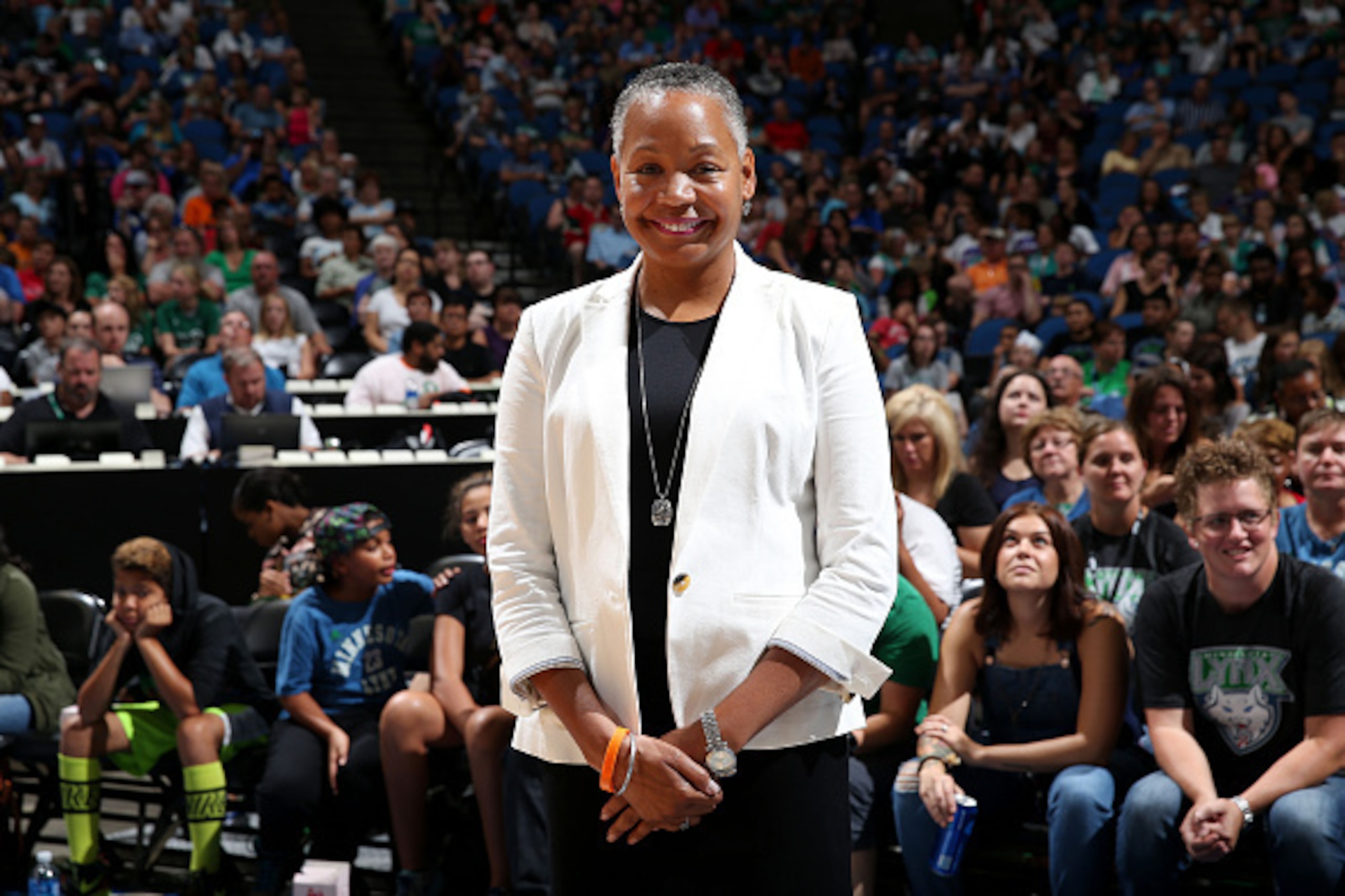 MINNEAPOLIS, MN - AUGUST 28: WNBA President Lisa Borders poses for a picture before the game between the Minnesota Lynx and the Seattle Storm during the WNBA game on August 28, 2016 at Target Center in Minneapolis, Minnesota.  NOTE TO USER: User expressly
