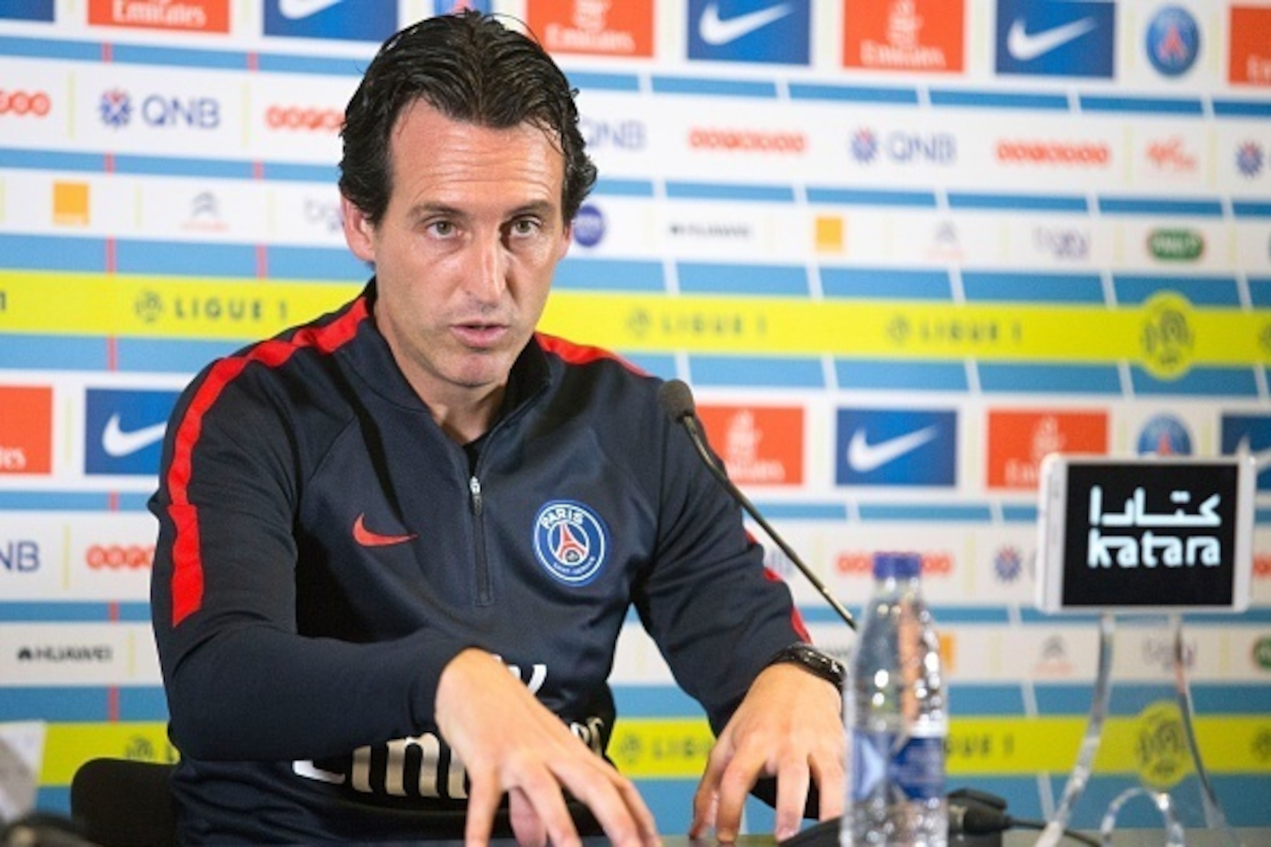 Paris Saint-Germain's Spanish head coach Unai Emery addresses a press conference at the Camp des Loges training centre in Saint-Germain-en-Laye, west of Paris on August 11, 2016. / AFP / GEOFFROY VAN DER HASSELT        (Photo credit should read GEOFFROY V