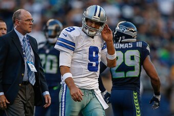 SEATTLE, WA - AUGUST 25:  Quarterback Tony Romo #9 of the Dallas Cowboys leaves the field after being injured in the first quarter during a preseason game against the Seattle Seahawks at CenturyLink Field on August 25, 2016 in Seattle, Washington.  (Photo
