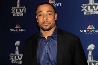 INDIANAPOLIS, IN - JANUARY 31:  NBC studio analyst Rodney Harrison looks on during the Super Bowl XLVI Broadcasters Press Conference at the Super Bowl XLVI Media Canter in the J.W. Marriott Indianapolis on January 31, 2012 in Indianapolis, Indiana.  (Phot