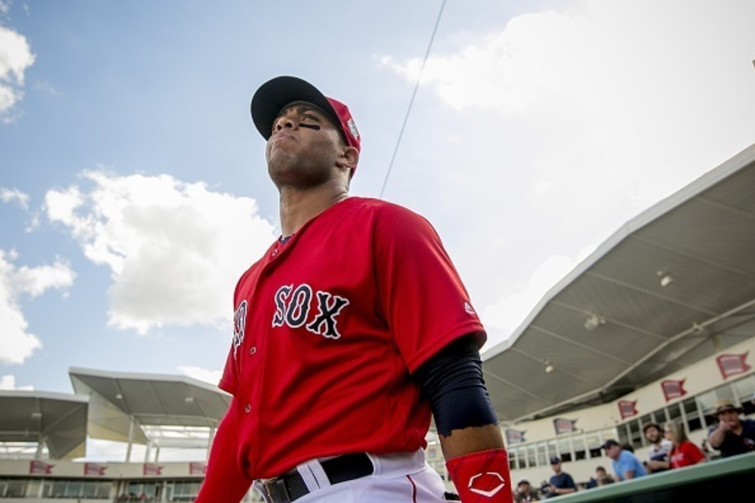 FT. MYERS, FL - FEBRUARY  29: Yoan Moncada #22 of the Boston Red Sox takes the field in an exhibition game against the Northeastern University Huskies on February 29, 2016 at jetBlue Park in  Fort Myers, Florida . (Photo by Billie Weiss/Boston Red Sox/Get