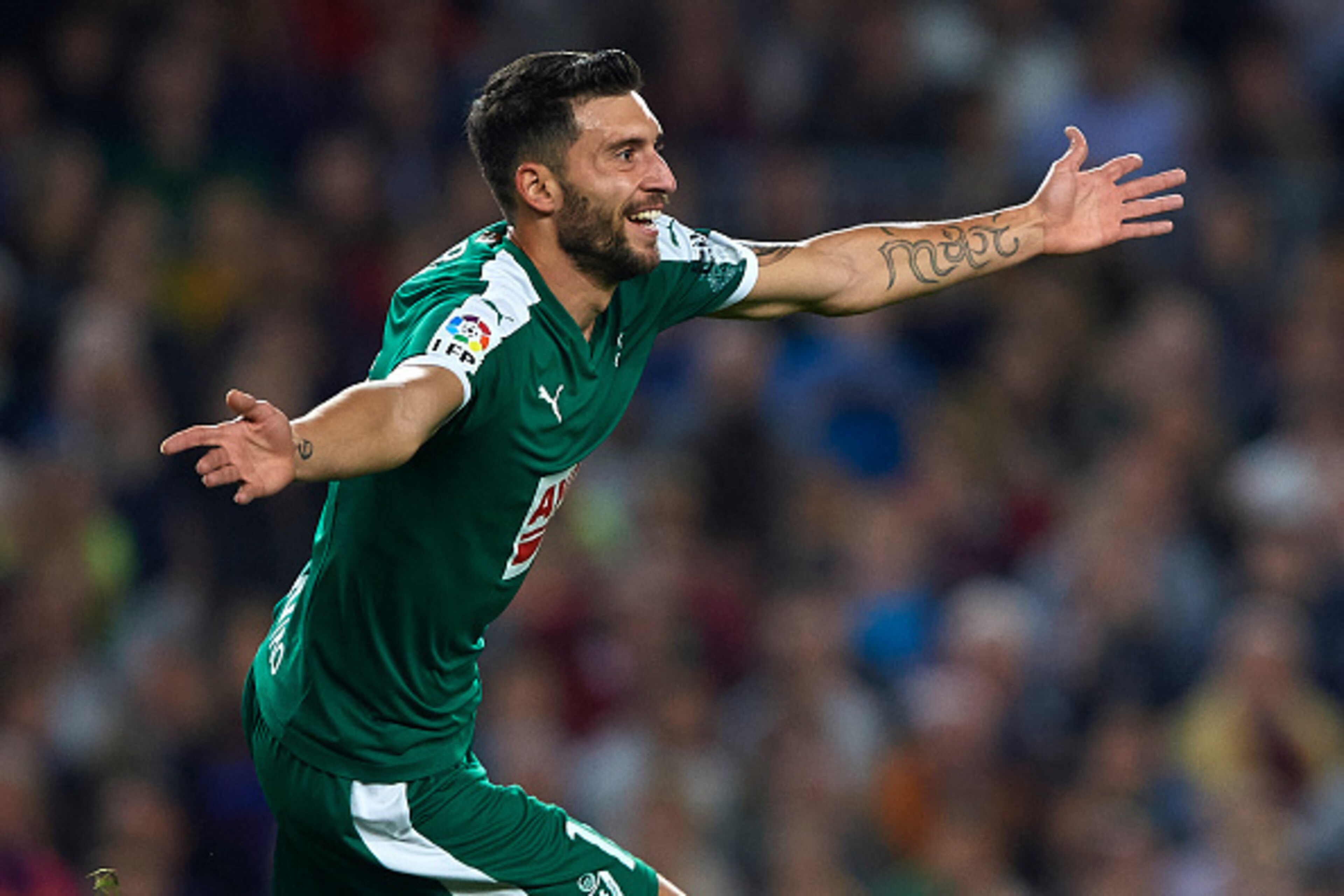 BARCELONA, SPAIN - OCTOBER 25: Borja Gonzalez Tomas 'Baston' of Eibar celebrates scoring his team's first goal during the La Liga match between FC Barcelona and SD Eibar at Camp Nou Stadium on October 25, 2015 in Barcelona, Spain. (Photo by Manuel Quei BARCELONA, SPAIN - OCTOBER 25: Borja Gonzalez Tomas 'Baston' of Eibar celebrates scoring his team's first goal during the La Liga match between FC Barcelona and SD Eibar at Camp Nou Stadium on October 25, 2015 in Barcelona, Spain. (Photo by Manuel Quei