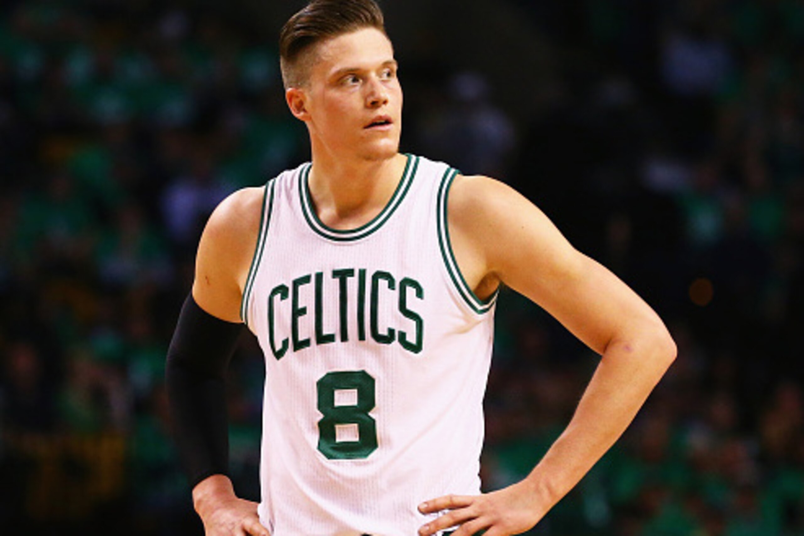 BOSTON, MA - APRIL 28:  Jonas Jerebko #8 of the Boston Celtics looks on during the second quarter of Game Six of the Eastern Conference Quarterfinals against the Atlanta Hawks during the 2016 NBA Playoffs at TD Garden on April 28, 2016 in Boston, Massachu