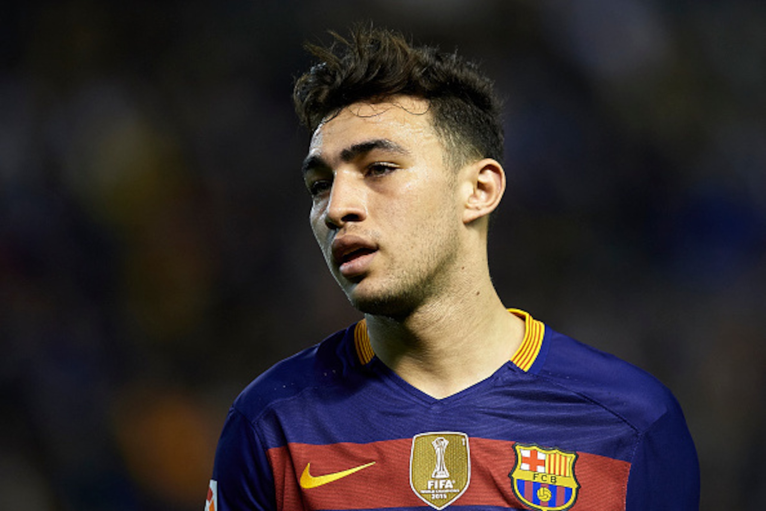 VALENCIA, SPAIN - FEBRUARY 10: Munir of Barcelona reacts during the Copa del Rey Semi Final, second leg match between Valencia CF and FC Barcelona at Estadio Mestalla on February 10, 2016 in Valencia, Spain. (Photo by Manuel Queimadelos Alonso/Getty Image