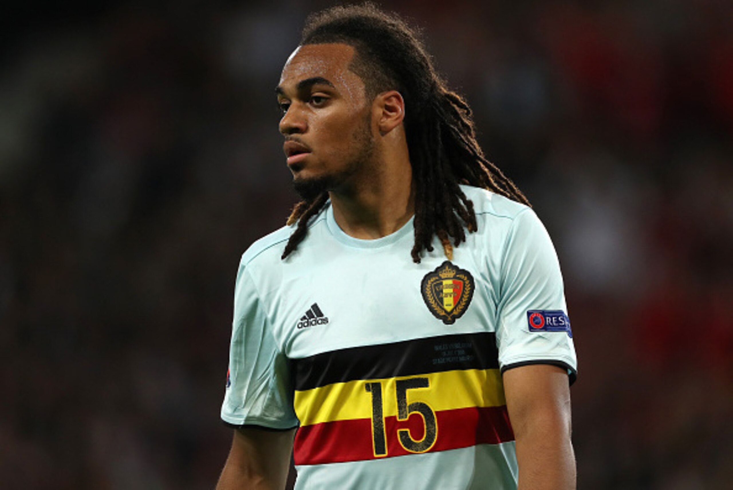 LILLE, FRANCE - JULY 01: Jason Denayer of Belgium during the UEFA Euro 2016 quarter final match between Wales and Belgium at Stade Pierre-Mauroy on July 1, 2016 in Lille, France. (Photo by Matthew Ashton - AMA/Getty Images)