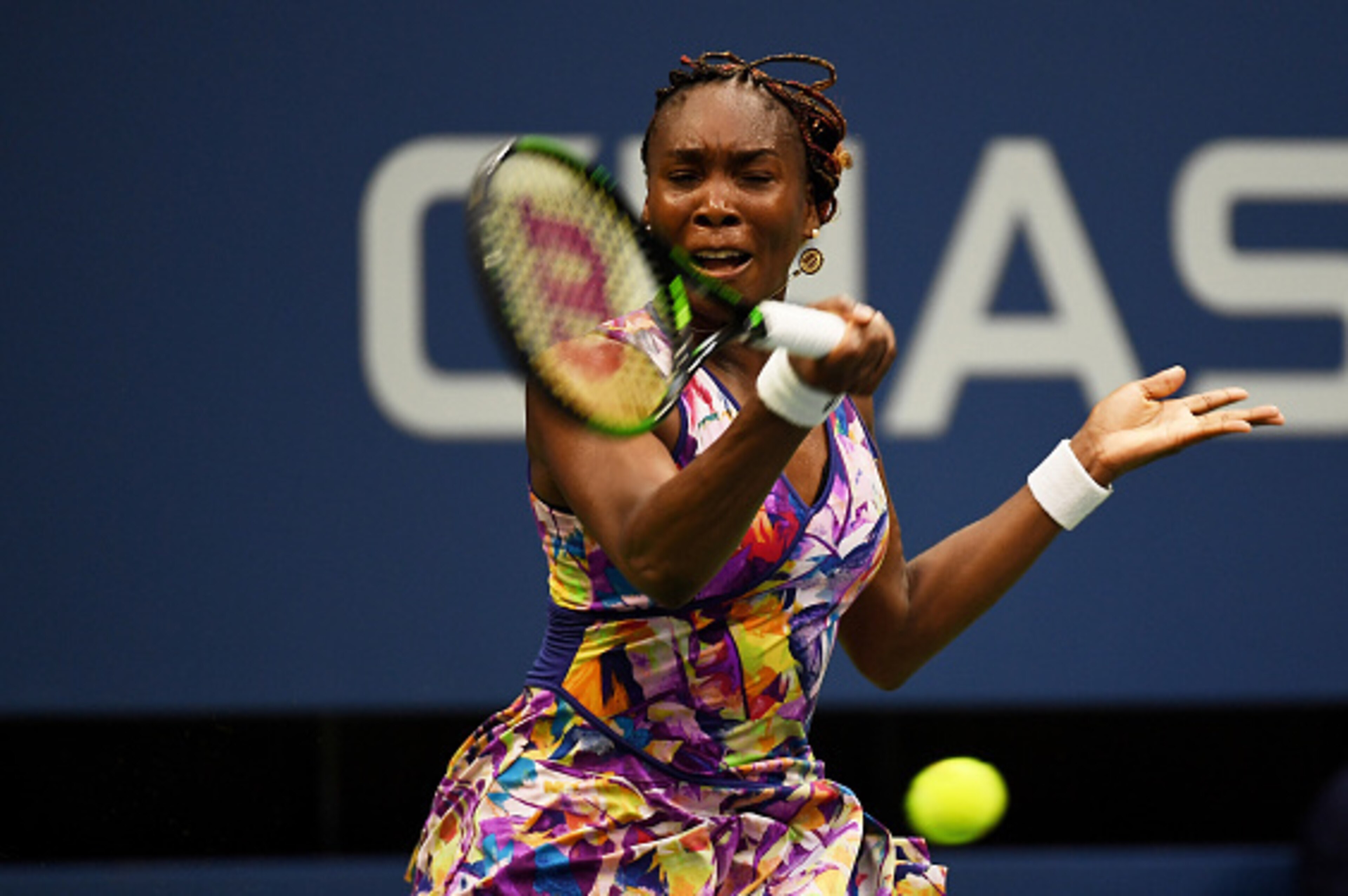 NEW YORK, NY - AUGUST 30: Venus Williams of the United States returns a shot to Kateryna Kozlova of Ukraine during her first round Women's Singles match on Day Two of the 2016 US Open at the USTA Billie Jean King National Tennis Center on August 30, 2016 NEW YORK, NY - AUGUST 30: Venus Williams of the United States returns a shot to Kateryna Kozlova of Ukraine during her first round Women's Singles match on Day Two of the 2016 US Open at the USTA Billie Jean King National Tennis Center on August 30, 2016