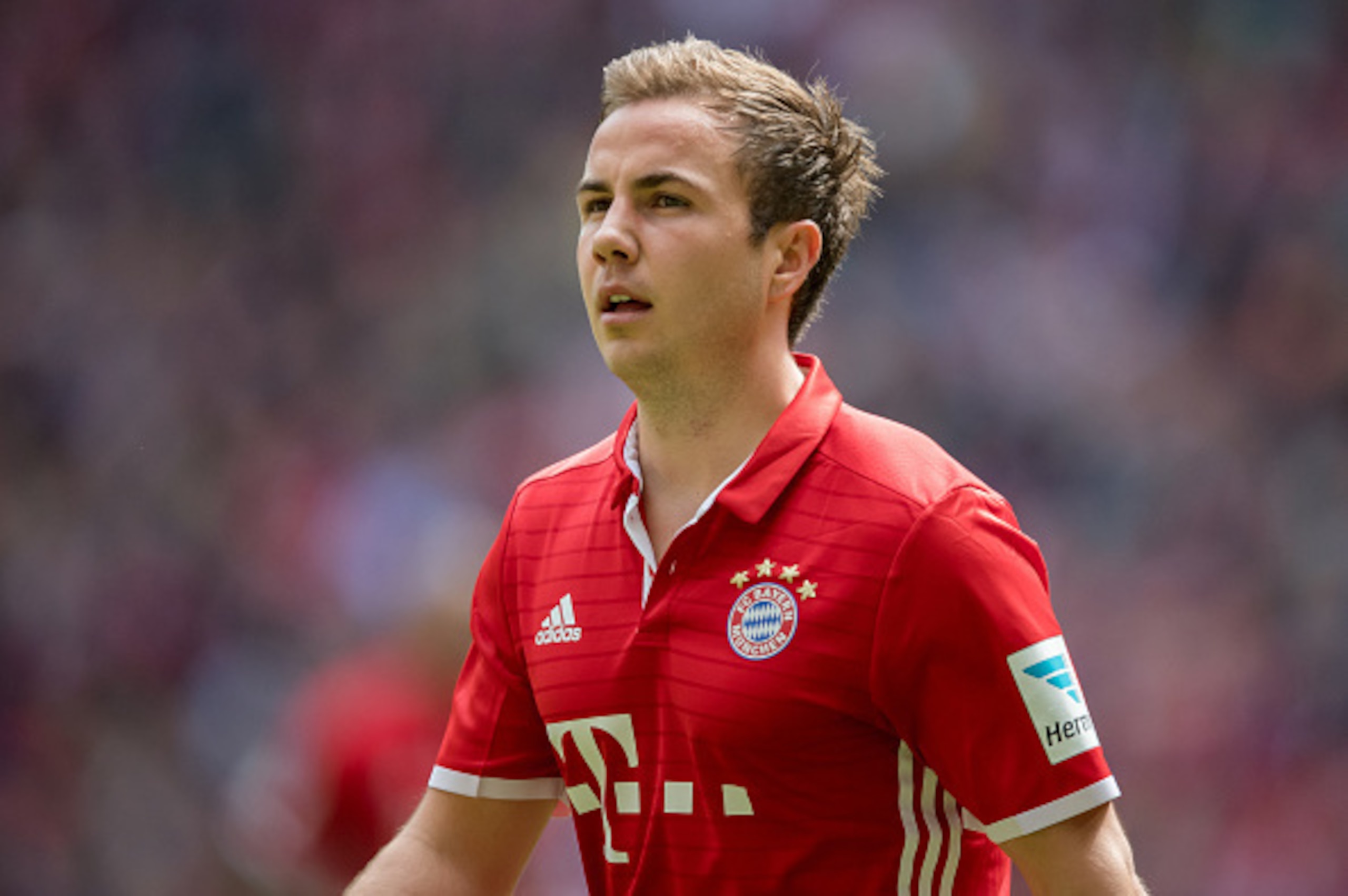 MUNICH, GERMANY - MAY 14:  Mario Goetze of Muenchen looks on during the Bundesliga match between FC Bayern Muenchen and Hannover 96 at Allianz Arena on May 14, 2016 in Munich, Germany.  (Photo by Boris Streubel/Getty Images)