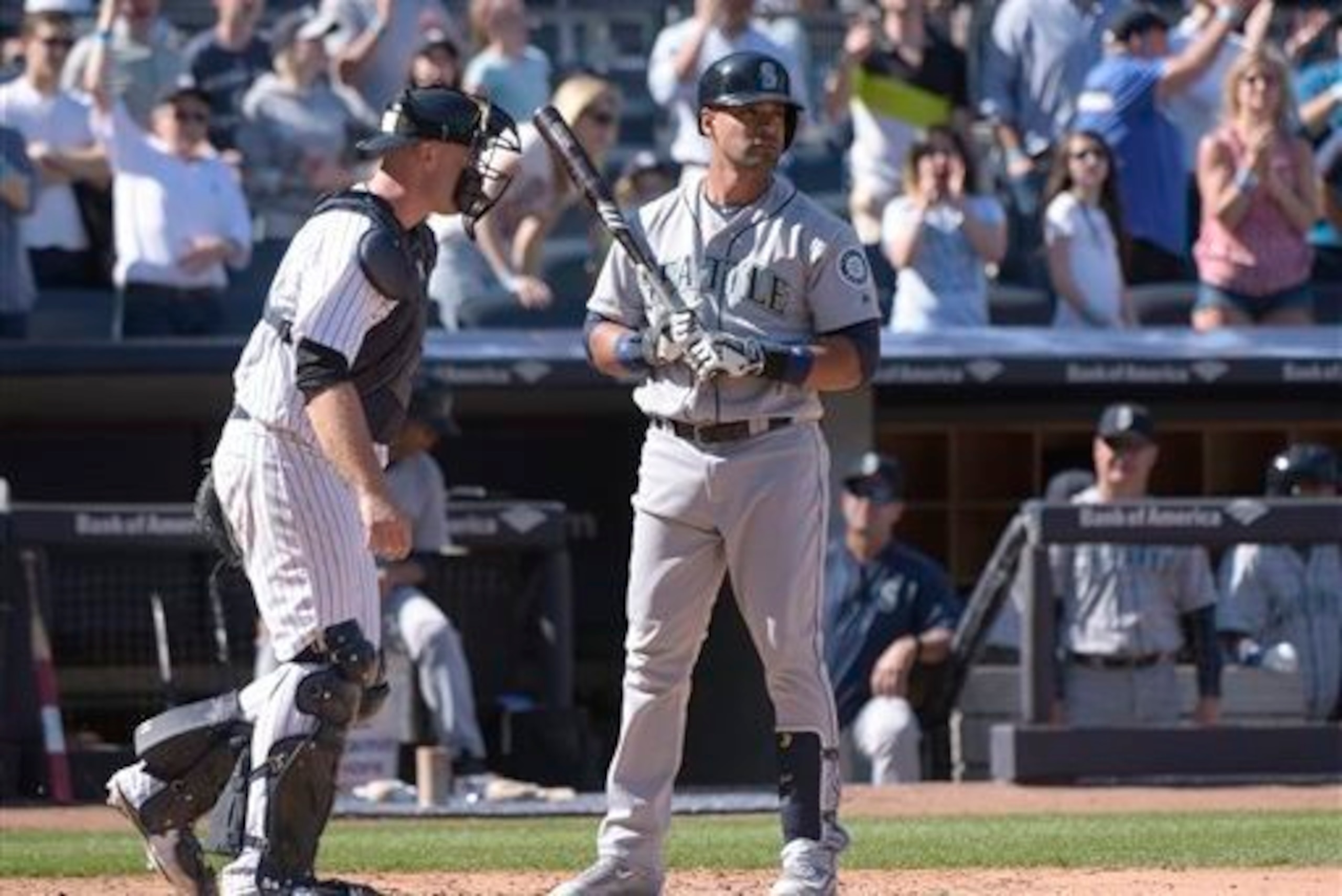 McCann greets Gutierrez at the plate in an April 2016 game in New York.