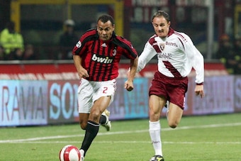 MILAN, ITALY - NOVEMBER 03: Cafu of Milan and Salvatore Lanna of Torino in action during the Serie A match between Milan and Torino on November 03, 2007 in Milan, Italy. (Photo by NewPress/Getty Images)