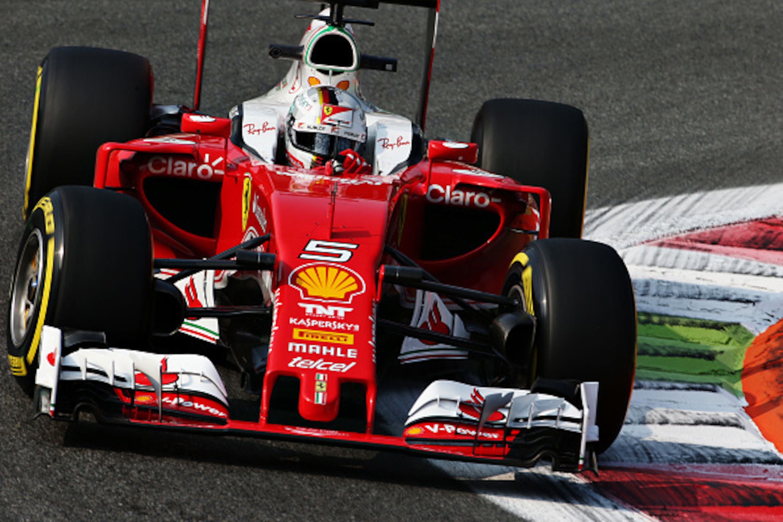 MONZA, ITALY - SEPTEMBER 02: Sebastian Vettel of Germany driving the (5) Scuderia Ferrari SF16-H Ferrari 059/5 turbo (Shell GP) on track during practice for the Formula One Grand Prix of Italy at Autodromo di Monza on September 2, 2016 in Monza, Italy.  (