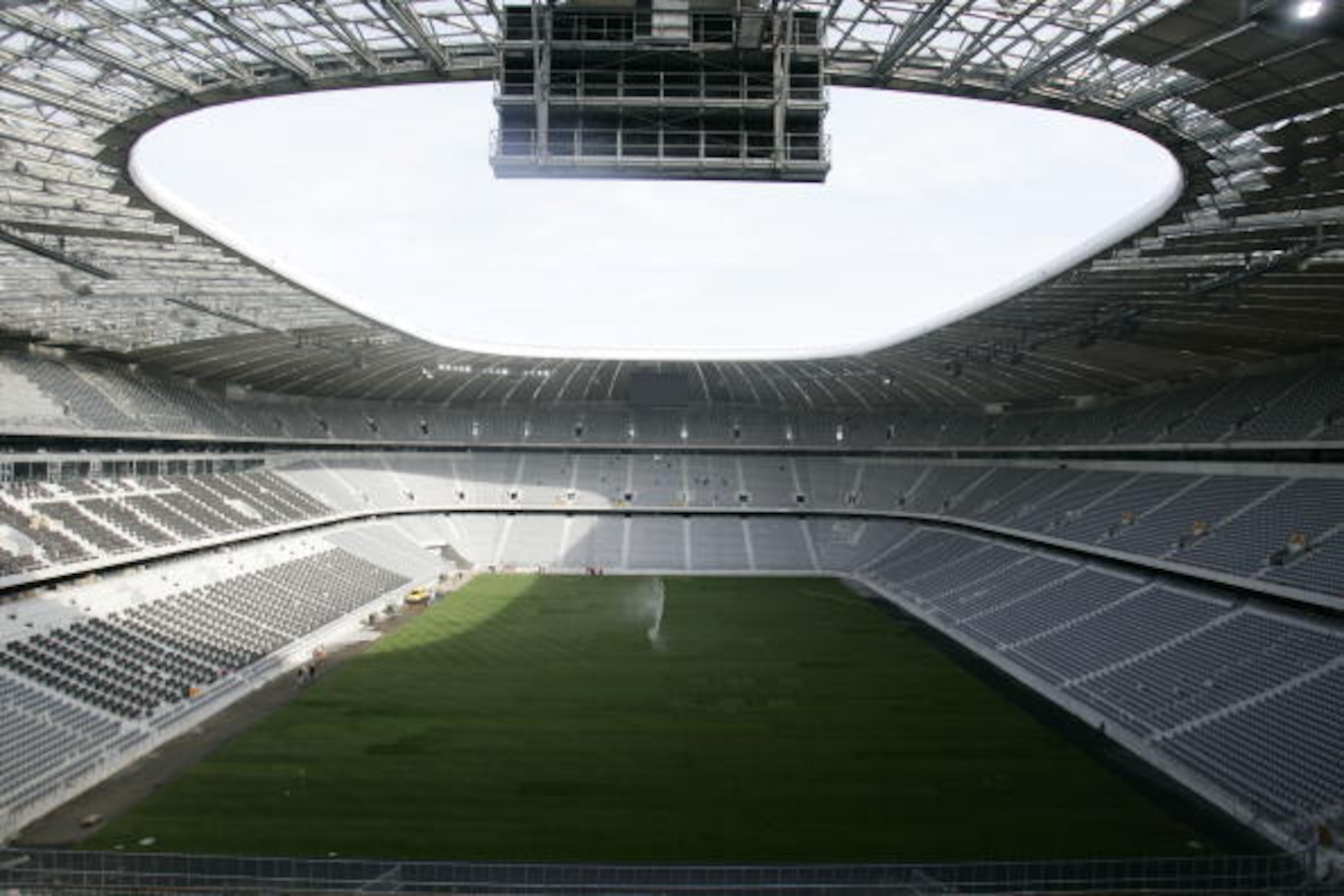MUNICH, GERMANY - APRIL 15: General view of unfinished Allianz Arena football stadium April 16, 2005 in Munich, Germany. The Allianz Arena will be the future home stadium of soccer clubs FC Bayern Munich and TSV 1860 Munich and will also host the opening 