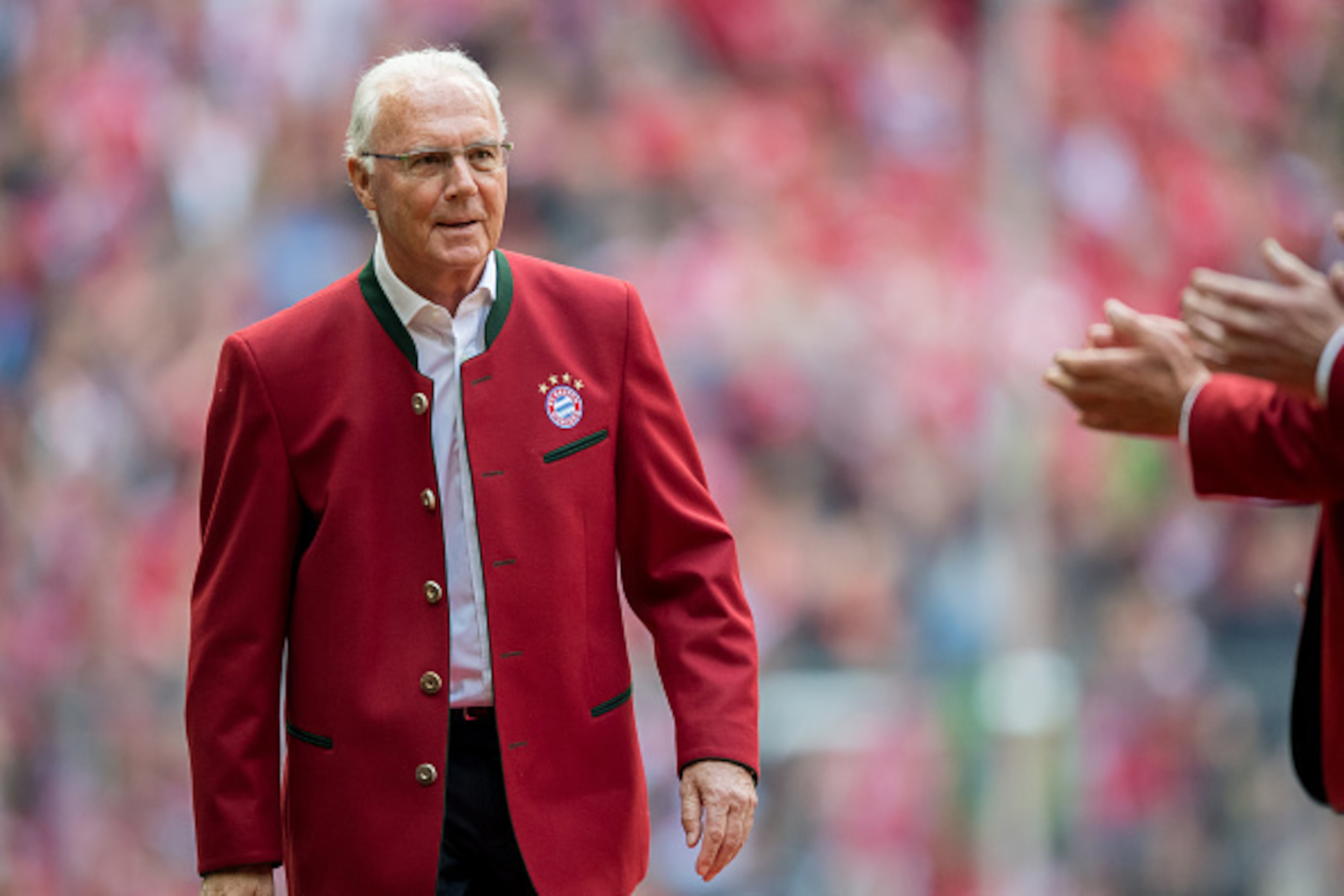 MUNICH, GERMANY - MAY 14:  Franz Beckenbauer, former president of Bayern Muenchen is introduced to the public prior to the Bundesliga match between FC Bayern Muenchen and Hannover 96 at Allianz Arena on May 14, 2016 in Munich, Germany.  (Photo by Boris St