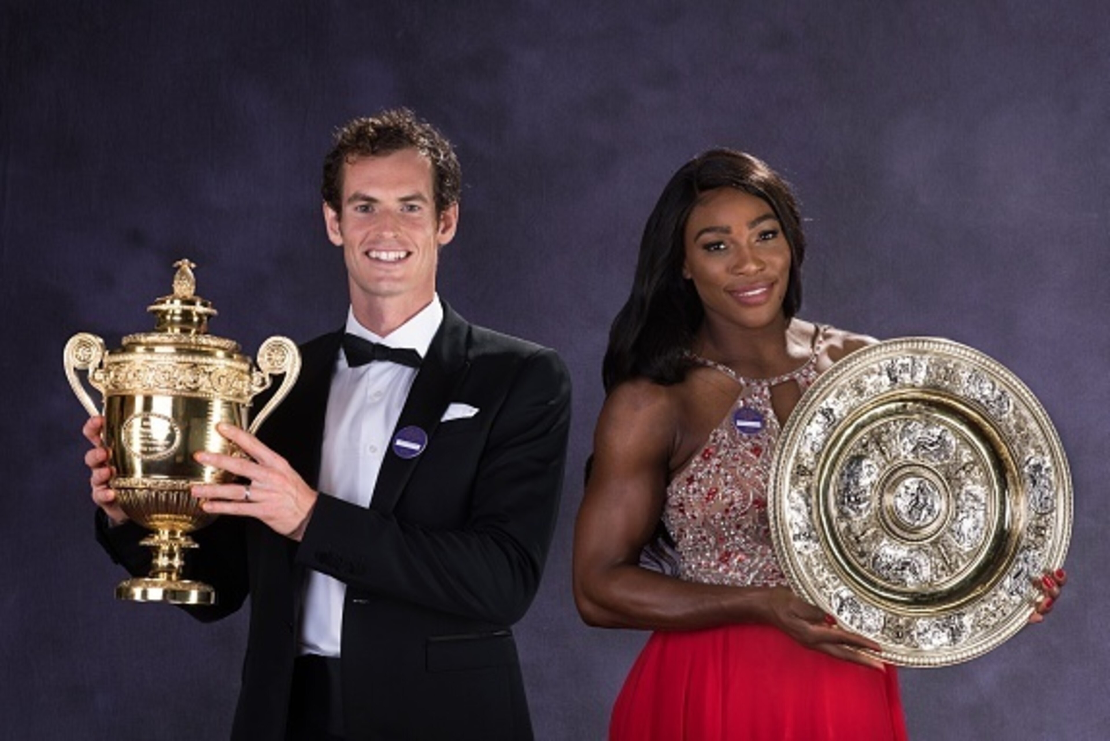 LONDON, ENGLAND - JULY 10:  (EDITORS NOTE: This is a composite images and has been retouched) (EDITORIAL USE ONLY - NO COMMERCIAL USAGE) Wimbledon men's singles Tennis Champion Andy Murray of Great Britain and the ladies singles Tennis Champion Serena Wil