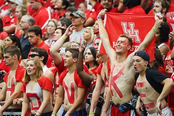 HOUSTON, TX - SEPTEMBER 03:  Fans of the Houston Cougars cheer from the stands in the second half of their game against the Oklahoma Sooners during the Advocare Texas Kickoff on September 3, 2016 in Houston, Texas.  (Photo by Scott Halleran/Getty Images)