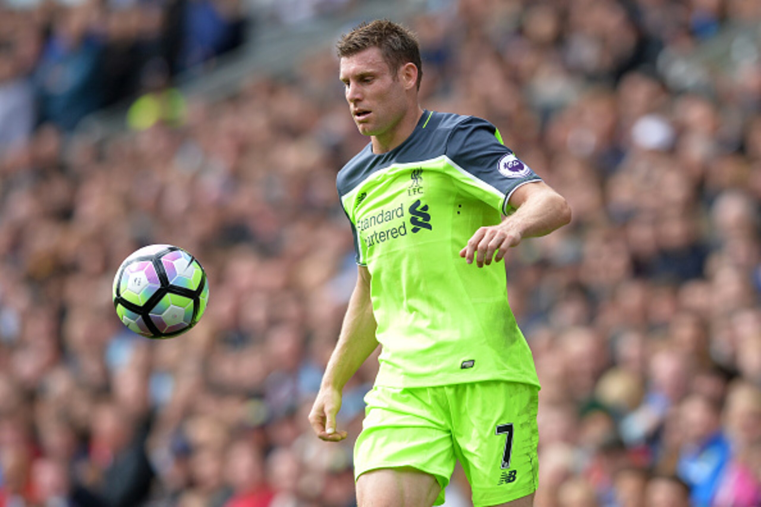 BURNLEY, ENGLAND - AUGUST 20: James Milner of Liverpool in action during the Premier League match between Burnley FC and Liverpool FC at Turf Moor on August 20, 2016 in Burnley, England. (Photo by Mark Runnacles/Getty Images)