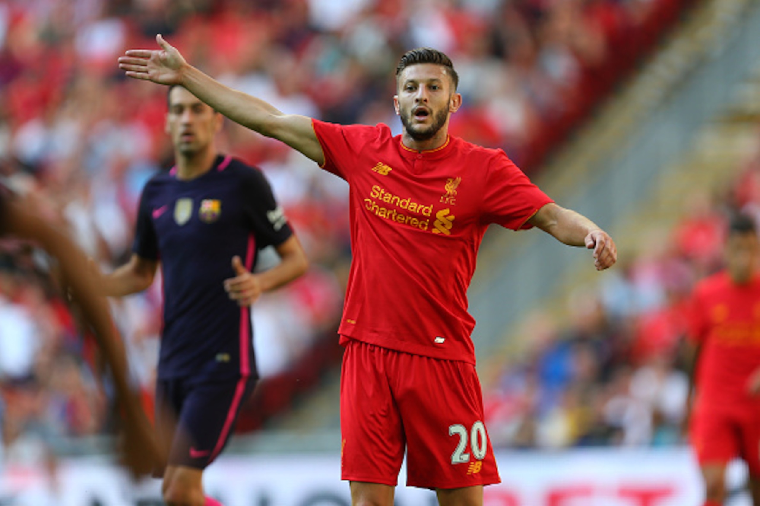 LONDON, ENGLAND - AUGUST 06: Adam Lallana of Liverpool during the International Champions Cup 2016 match between Liverpool and Barcelona at Wembley Stadium on August 6, 2016 in London, England. (Photo by Catherine Ivill - AMA/Getty Images)