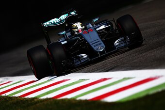 MONZA, ITALY - SEPTEMBER 02: Lewis Hamilton of Great Britain driving the (44) Mercedes AMG Petronas F1 Team Mercedes F1 WO7 Mercedes PU106C Hybrid turbo on track during practice for the Formula One Grand Prix of Italy at Autodromo di Monza on September 2,