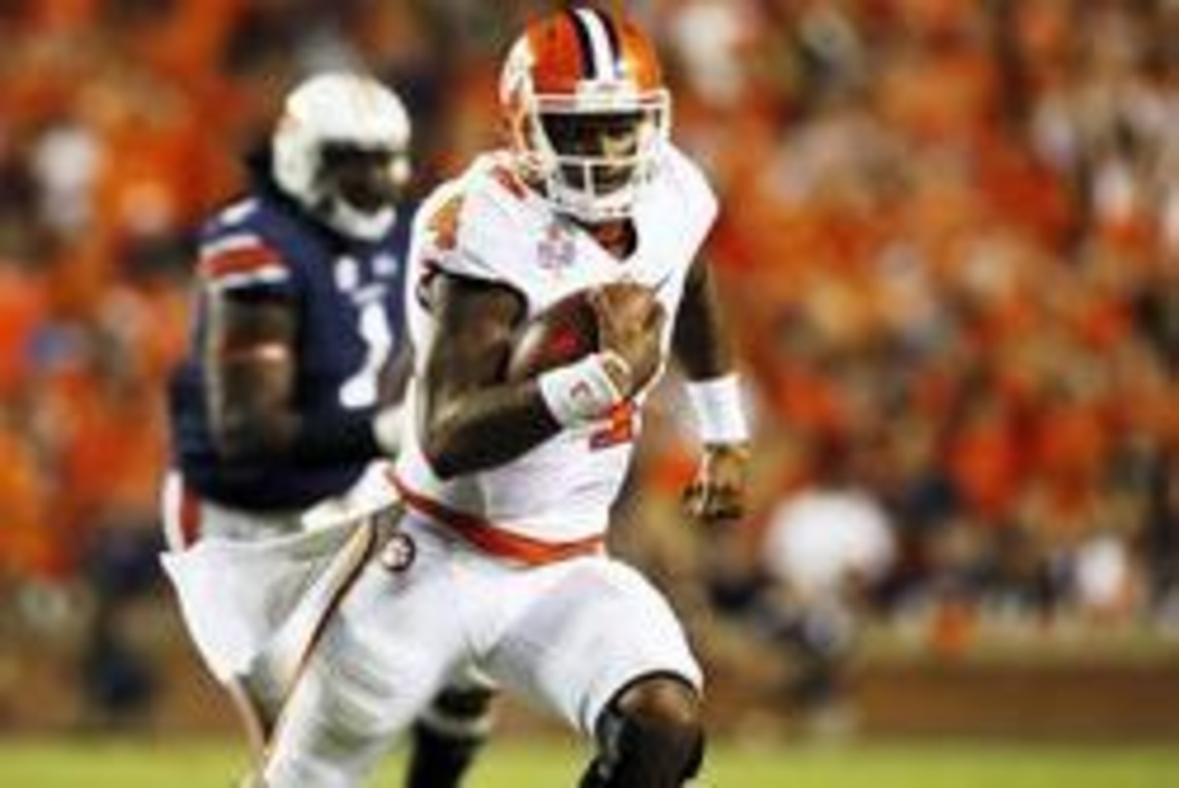 Sep 3, 2016; Auburn, AL, USA;  Clemson Tigers quarterback Deshaun Watson (4) carries against the Auburn Tigers during the second quarter at Jordan Hare Stadium. Mandatory Credit: John Reed-USA TODAY Sports