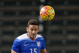 CARSON, CA - FEBRUARY 5: Steve Birnbaum #15 of the United States heads the ball away from Tesho Akindele #23 of Canada during the first half of their international friendly soccer match at StubHub Center February 5, 2016, in Carson, California. (Photo by 