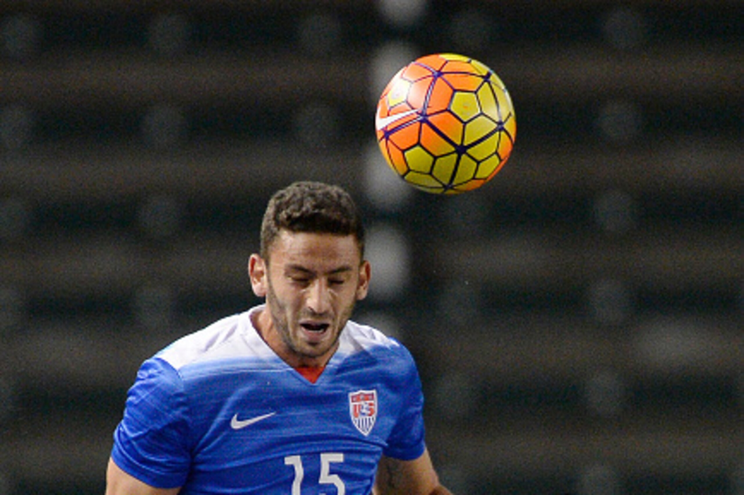 CARSON, CA - FEBRUARY 5: Steve Birnbaum #15 of the United States heads the ball away from Tesho Akindele #23 of Canada during the first half of their international friendly soccer match at StubHub Center February 5, 2016, in Carson, California. (Photo by 