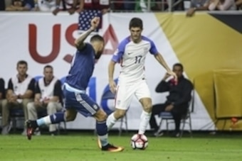 Jun 21, 2016; Houston, TX, USA; United States midfielder Christian Pulisic (17) controls the ball during the second half against Argentina in the semifinals of the 2016 Copa America Centenario soccer tournament at NRG Stadium. Argentina won 4-0. Mandatory