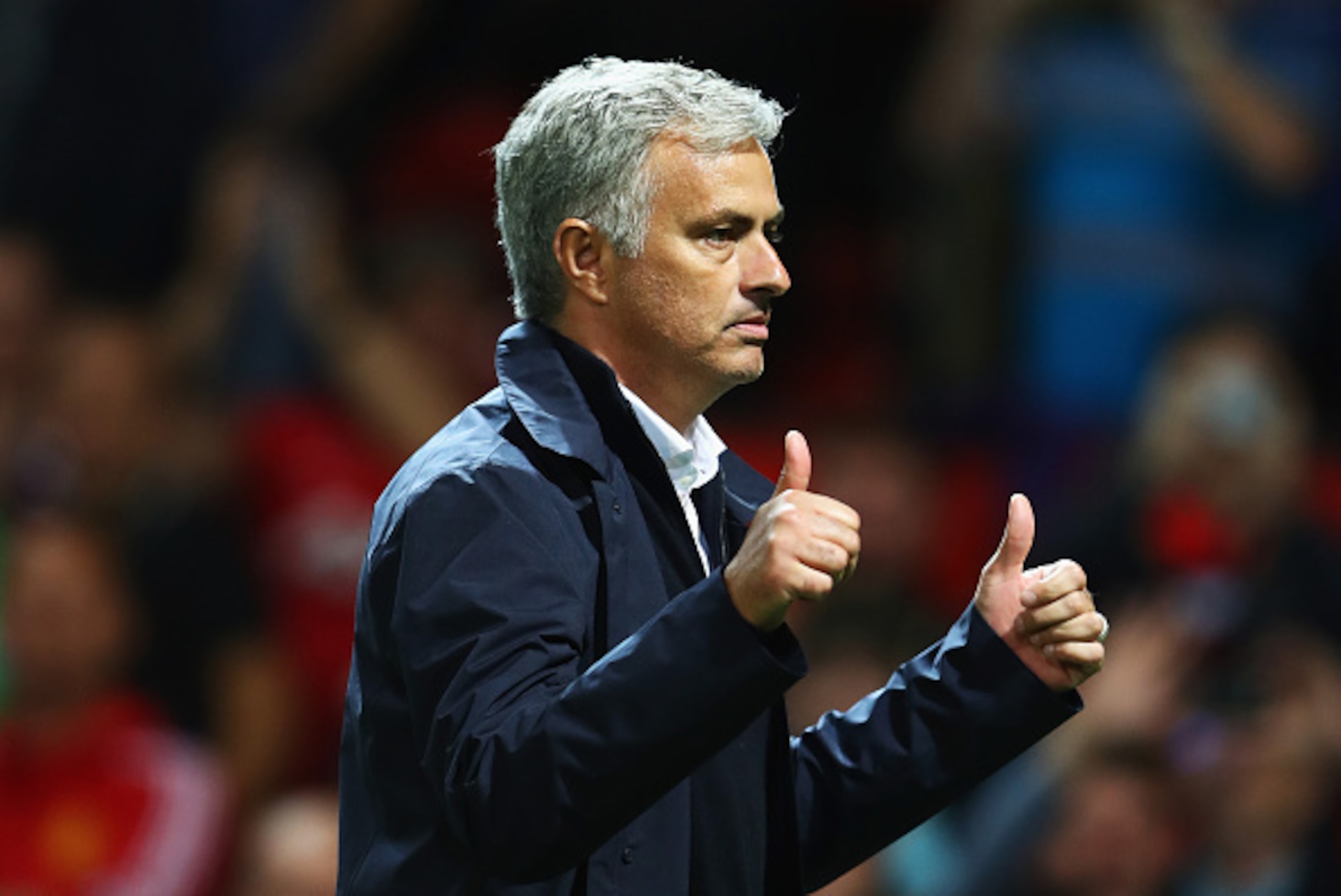 MANCHESTER, ENGLAND - AUGUST 19:  Jose Mourinho, Manager of Manchester United gives the thumbs up after the Premier League match between Manchester United and Southampton at Old Trafford on August 19, 2016 in Manchester, England.  (Photo by Michael Steele