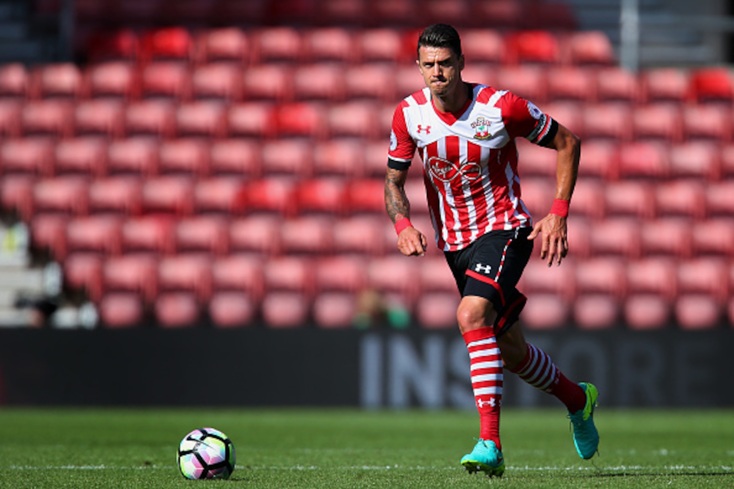 SOUTHAMPTON, ENGLAND - AUGUST 07:  Jose Fonte of Southampton in action during the pre-season friendly between Southampton and Athletic Club Bilbao at St Mary's Stadium on August 7, 2016 in Southampton, England.  (Photo by Jordan Mansfield/Getty Images)