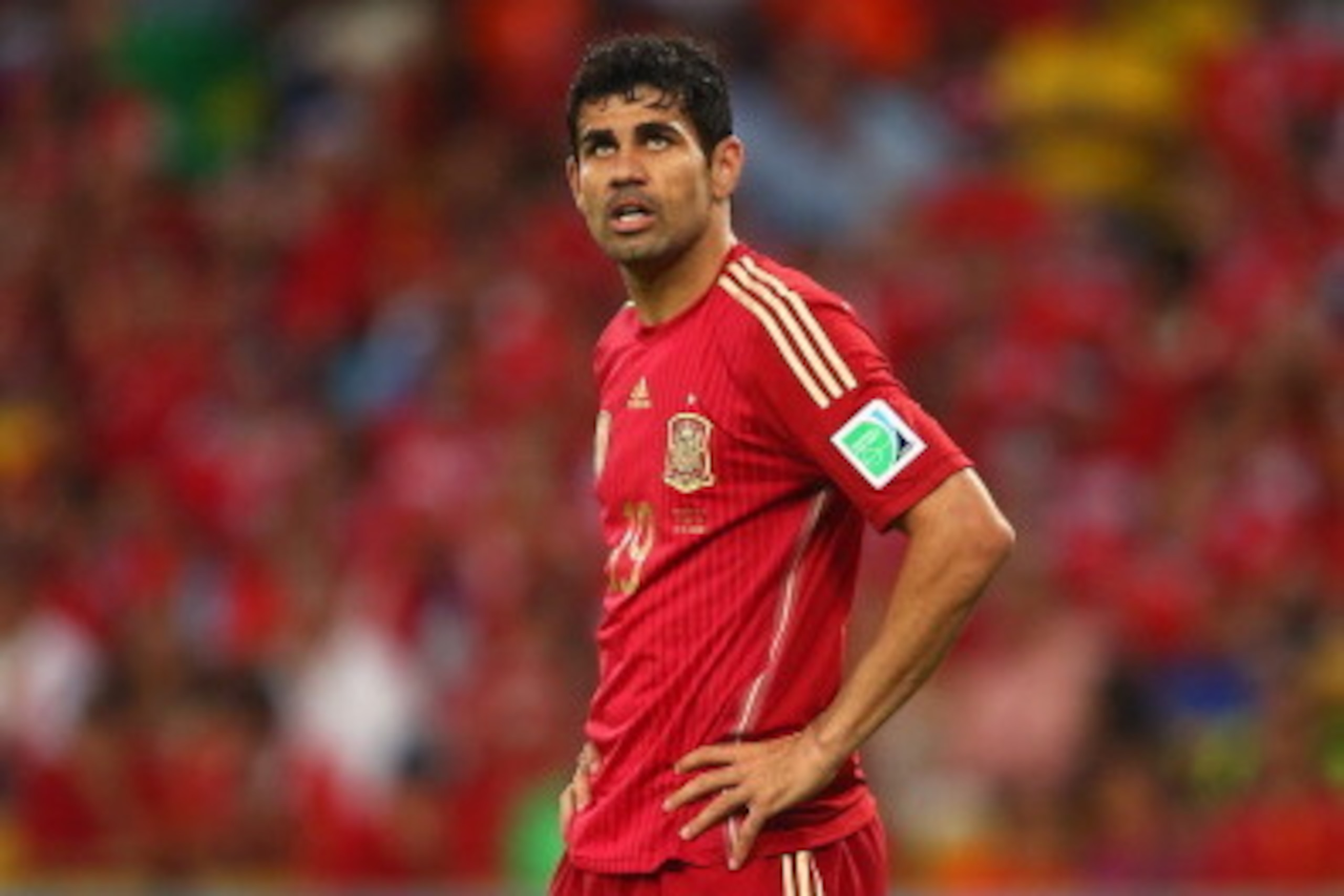 RIO DE JANEIRO, BRAZIL - JUNE 18:  Diego Costa of Spain looks on during the 2014 FIFA World Cup Brazil Group B match between Spain and Chile at Maracana on June 18, 2014 in Rio de Janeiro, Brazil.  (Photo by Clive Rose/Getty Images)