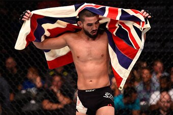 SIOUX FALLS, SD - JULY 13:   Louis Smolka celebrates his victory over Ben Nguyen in their flyweight bout during the UFC Fight Night event on July 13, 2016 at Denny Sanford Premier Center in Sioux Falls, South Dakota. (Photo by Jeff Bottari/Zuffa LLC/Zuffa