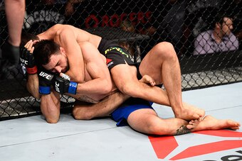 VANCOUVER, BC - AUGUST 27: Demian Maia of Brazil (top) attempts to submit Carlos Condit of the United States in their welterweight bout during the UFC Fight Night event at Rogers Arena on August 27, 2016 in Vancouver, British Columbia, Canada. (Photo by J