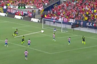 Chuba Akpom darts across his man to meet Mathieu Debuchy's driven cross.