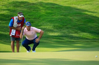 CROMWELL, CT - AUGUST 06:  Gary Woodland of the United States lines up his putt on the fourth green during the third round of the Travelers Championship at TCP River Highlands on August 6, 2016 in Cromwell, Connecticut.  (Photo by Michael Cohen/Getty Imag