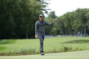 NORTON, MA - SEPTEMBER 05:  Rory McIlroy of Northern Ireland acknowledges the crowd on the 18th green during the final round of the Deutsche Bank Championship at TPC Boston on September 5, 2016 in Norton, Massachusetts.  (Photo by David Cannon/Getty Image