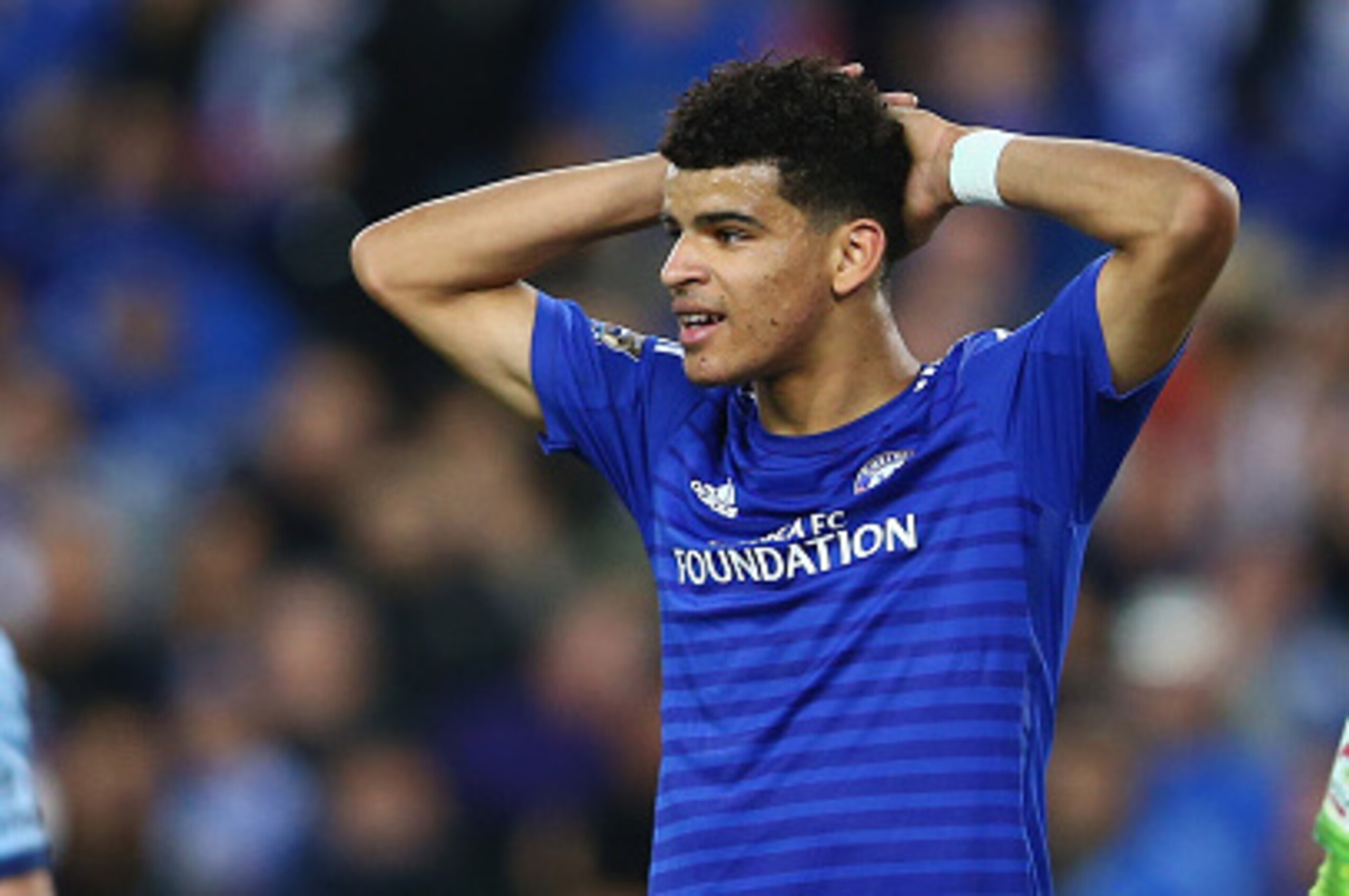 SYDNEY, AUSTRALIA - JUNE 02:  Dominic Solanke of Chelsea reacts after a missed chance during the international friendly match between Sydney FC and Chelsea FC at ANZ Stadium on June 2, 2015 in Sydney, Australia.  (Photo by Mark Kolbe/Getty Images)