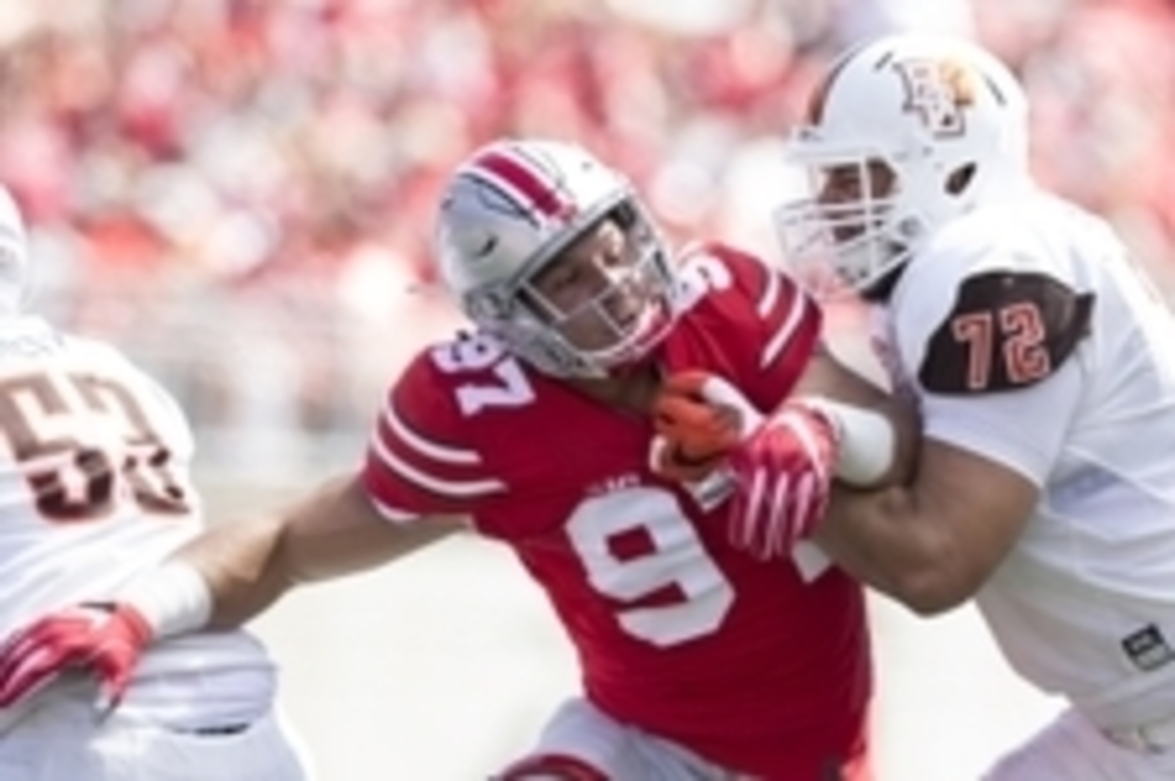Sep 3, 2016; Columbus, OH, USA; Ohio State Buckeyes defensive end Nick Bosa (97) tries to get around Bowling Green Falcons offensive lineman Ben Steward (72) during the fourth quarter at Ohio Stadium. Ohio State won the game 77-10. Mandatory Credit: Greg 