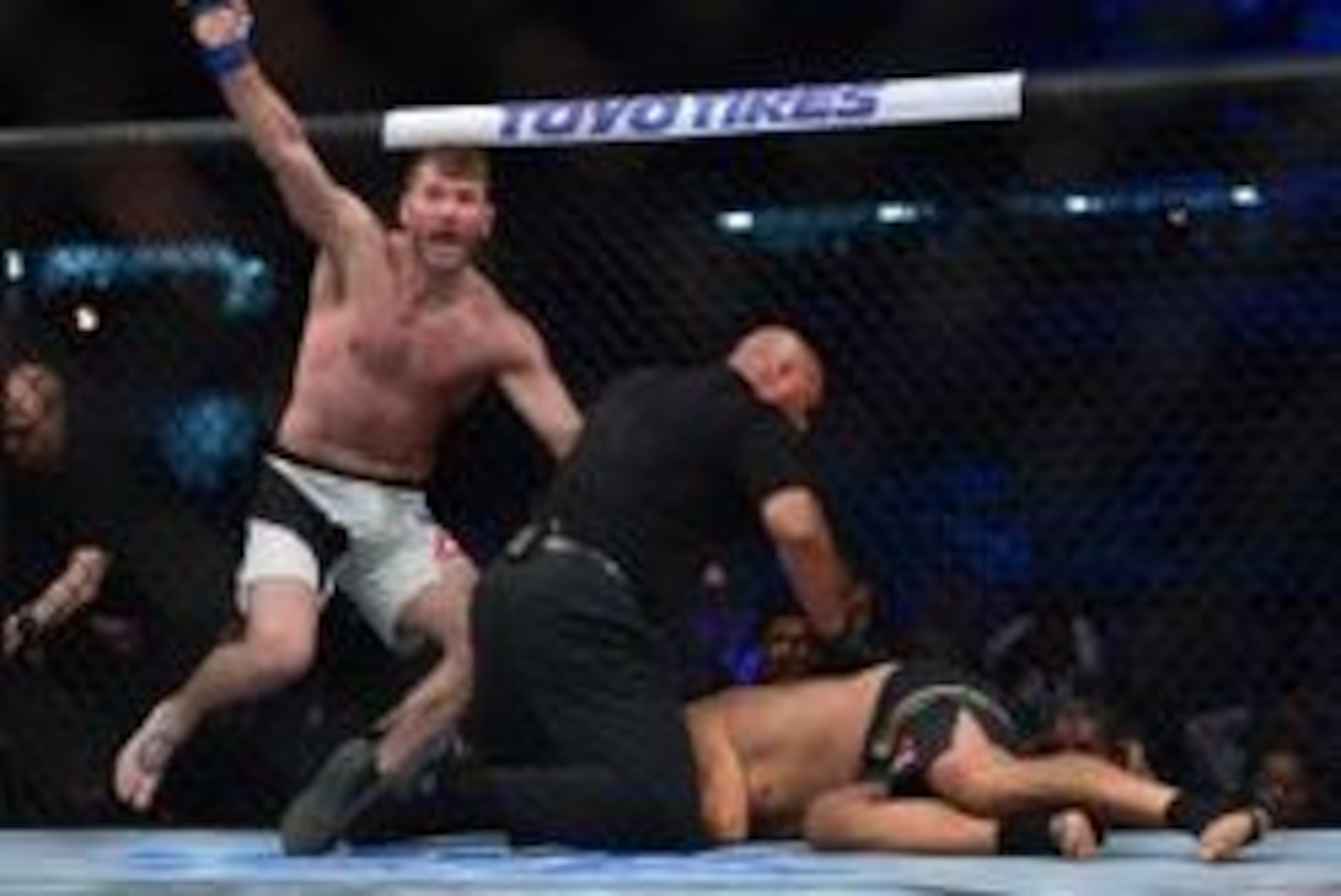 May 14, 2016; Curitiba, Brazil; Stipe Miocic (blue) reacts after defeating Fabricio Werdum (red) during UFC 198 Fight Night at Arena Atletico Paranaense. Mandatory Credit: Jason Silva-USA TODAY Sports May 14, 2016; Curitiba, Brazil; Stipe Miocic (blue) reacts after defeating Fabricio Werdum (red) during UFC 198 Fight Night at Arena Atletico Paranaense. Mandatory Credit: Jason Silva-USA TODAY Sports