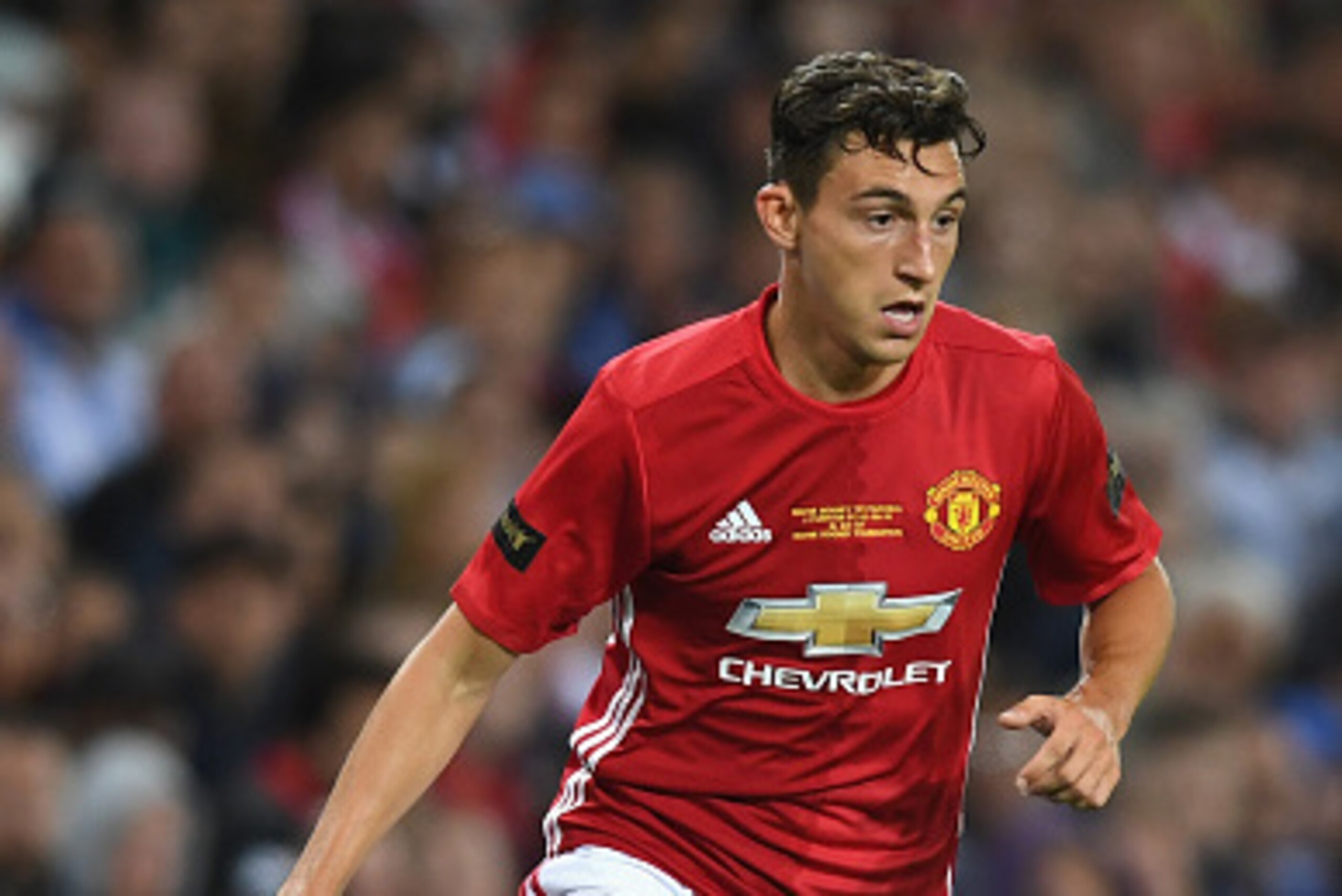MANCHESTER, ENGLAND - AUGUST 03: Matteo Darmian of Manchester United in action during the Wayne Rooney Testimonial match between Manchester United and Everton at Old Trafford on August 3, 2016 in Manchester, England.  (Photo by Michael Regan/Getty Images)
