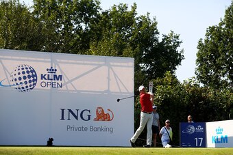SPIJK, NETHERLANDS - SEPTEMBER 08:  Peter Lawrie of Ireland hits his tee shot on the 17th during the first round on day one of the KLM Open at The Dutch on September 8, 2016 in Spijk, Netherlands.  (Photo by Dean Mouhtaropoulos/Getty Images)