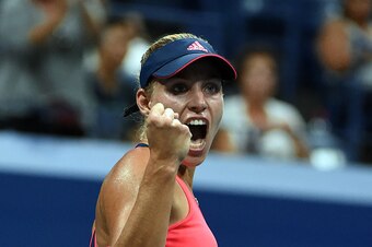 Angelique Kerber of Germany celebrates defeating Caroline Wozniacki of Denmark during their 2016 US Open Womens Singles semifinal match at the USTA Billie Jean King National Tennis Center in New York on September 8, 2016. / AFP / Timothy A. CLARY        (