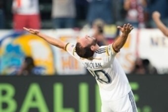 Dec 7, 2014; Los Angeles, CA, USA; Los Angeles Galaxy forward Landon Donovan (10) celebrates after defeating the New England Revolution in the 2014 MLS Cup final at Stubhub Center. Mandatory Credit: Kyle Terada-USA TODAY Sports