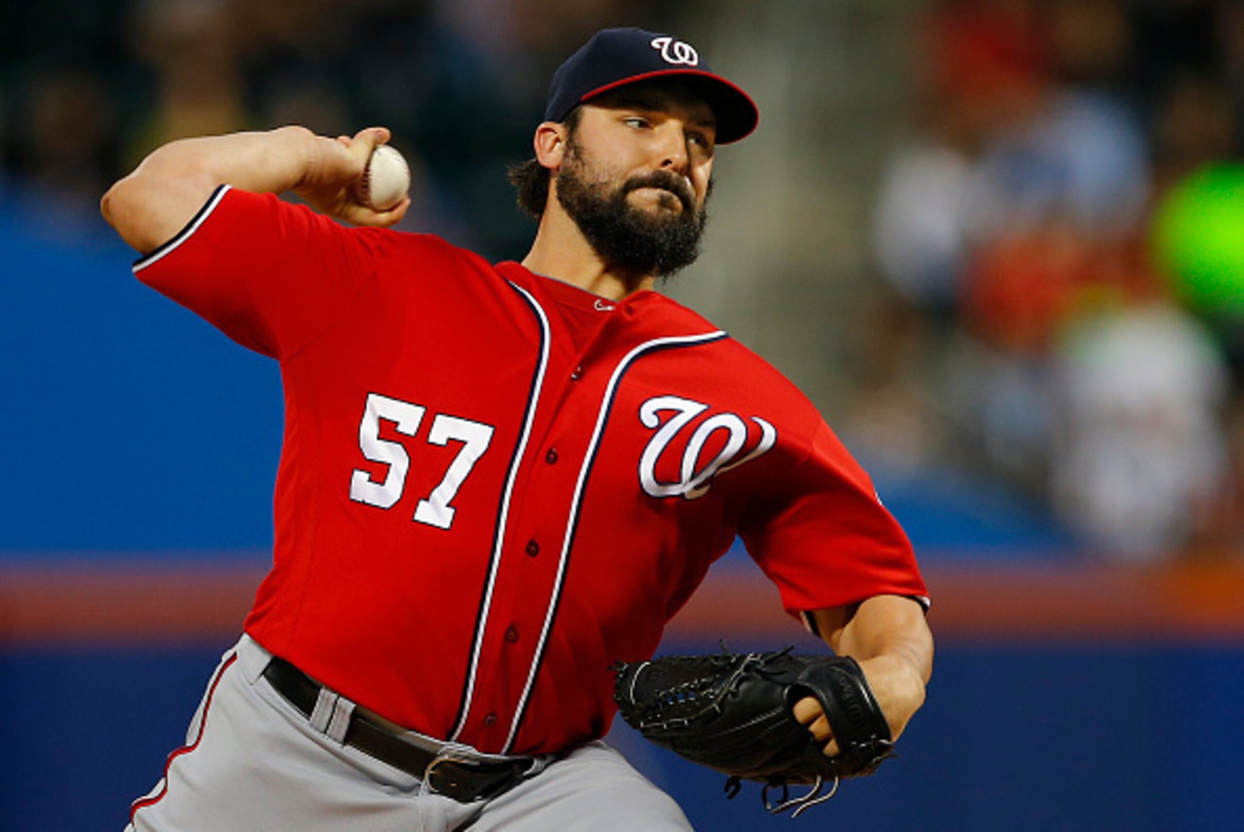 NEW YORK, NY - SEPTEMBER 03: Pitcher Tanner Roark #57 of the Washington Nationals delivers a pitch against the New York Mets inning during the first inning of a game at Citi Field on September 3, 2016 in the Flushing neighborhood of the Queens borough of NEW YORK, NY - SEPTEMBER 03: Pitcher Tanner Roark #57 of the Washington Nationals delivers a pitch against the New York Mets inning during the first inning of a game at Citi Field on September 3, 2016 in the Flushing neighborhood of the Queens borough of