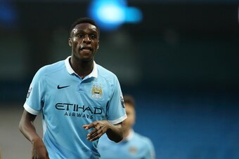 MANCHESTER, ENGLAND - MAY 09: Rodney Kongolo of Manchester City U21 during the Barclays U21 Premier League match between Manchester City and Chelsea on May 9, 2016 in Manchester, England. (Photo by Matthew Ashton - AMA/Getty Images)