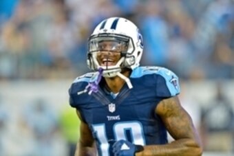 Aug 13, 2016; Nashville, TN, USA; Tennessee Titans wide receiver Tajae Sharpe (19) enters the field prior to the game against the San Diego Chargers at Nissan Stadium. Tennessee won 27-10. Mandatory Credit: Jim Brown-USA TODAY Sports