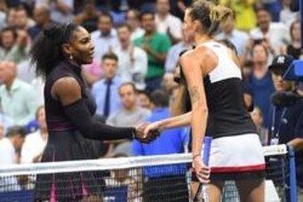 Sept 8, 2016; New York, NY, USA;  
Karolina Pliskova of the Czech Republic (right) and Serena Williams of the USA meet after their match on day eleven of the 2016 U.S. Open tennis tournament at USTA Billie Jean King National Tennis Center. Pliskova defeat