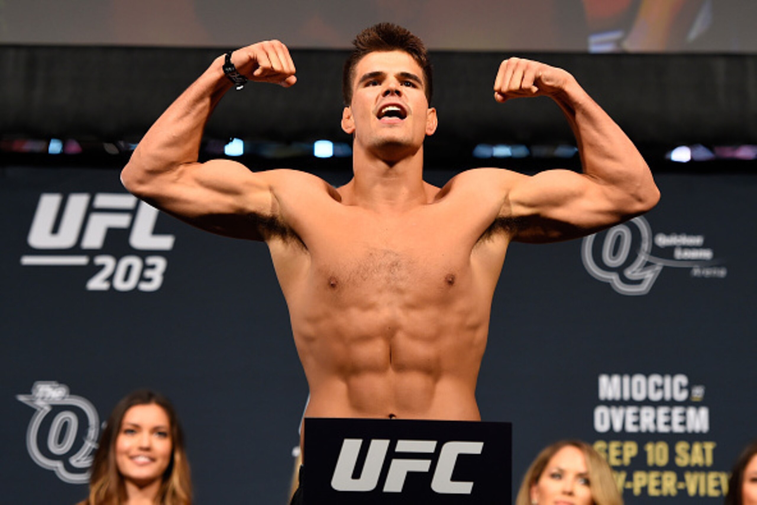 CLEVELAND, OH - SEPTEMBER 09: Mickey Gall of the United States steps on the scale during the UFC 203 Weigh-in at Quicken Loans Arena on September 9, 2016 in Cleveland, Ohio. (Photo by Josh Hedges/Zuffa LLC/Zuffa LLC via Getty Images)